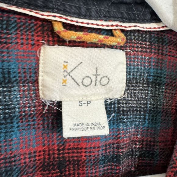 KOTO Dip Bleached Ombre Plaid Flannel Shirt Button Up SIZE Small - Picture 3 of 4